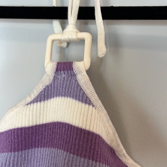 H&M Divided Women's Purple and Cream Stripped Ribbed Cropped Halter Top Large - Picture 4 of 5